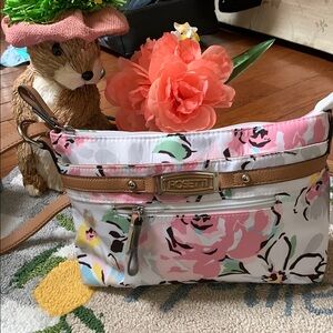 Rosetti Pink and White Crossbody Bag with Floral Pattern